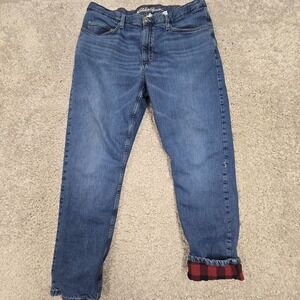 Eddie Bauer Jeans 38x32 (Fits 36x30) Blue Flannel Lined Medium Wash Straight‎